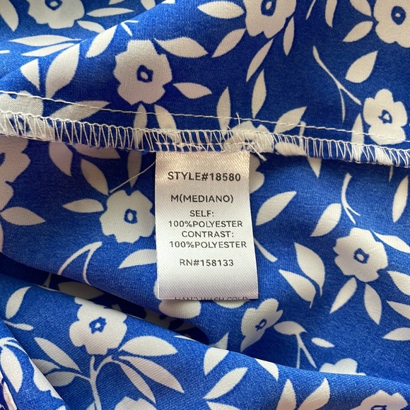 Staccato Blue And White Floral Print Blouse, Medium - Picture 6 of 6